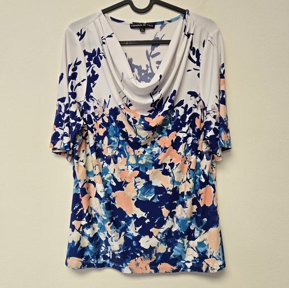 Preston & York Floral Top Blue Peach L - Picture 1 of 6